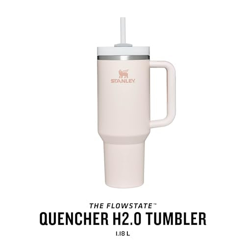 Stanley Quencher H2.0 FlowState Trinkflasche mit Strohhalm 1.2L - Thermobecher Kühlt 11 Stunden - 48 Stunden Eisgekühlt - Spülmaschinenfest - Thermosflasche BPA Frei - Kaffeebecher To Go - Rose