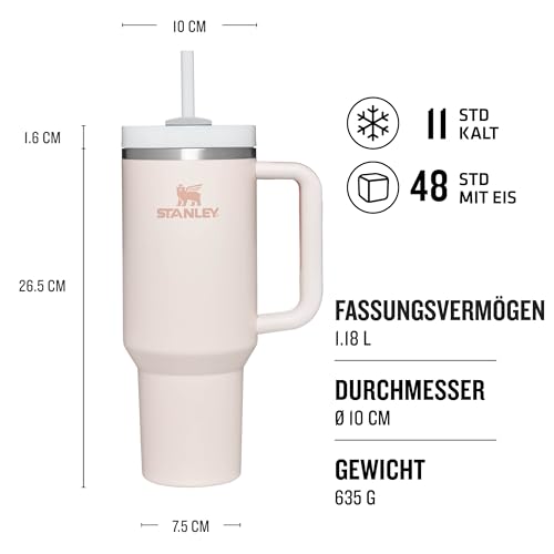 Stanley Quencher H2.0 FlowState Trinkflasche mit Strohhalm 1.2L - Thermobecher Kühlt 11 Stunden - 48 Stunden Eisgekühlt - Spülmaschinenfest - Thermosflasche BPA Frei - Kaffeebecher To Go - Rose