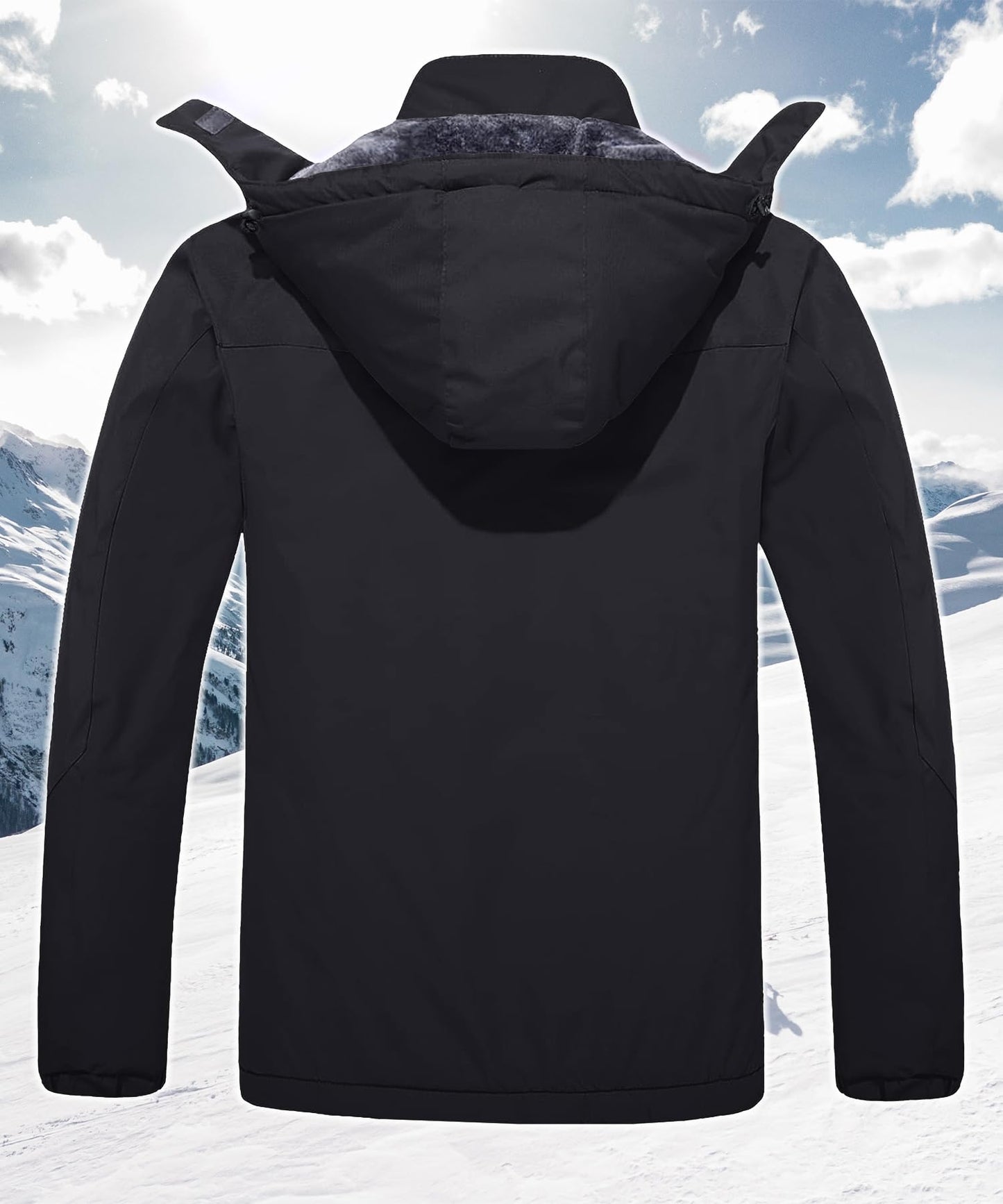 TACVASEN Herren Winterarbeitsjacken Outdoorjacke Snowboardjacke Warme Verdickete Winterjacke Kapuzenjacke für Männer, Schwarz, L