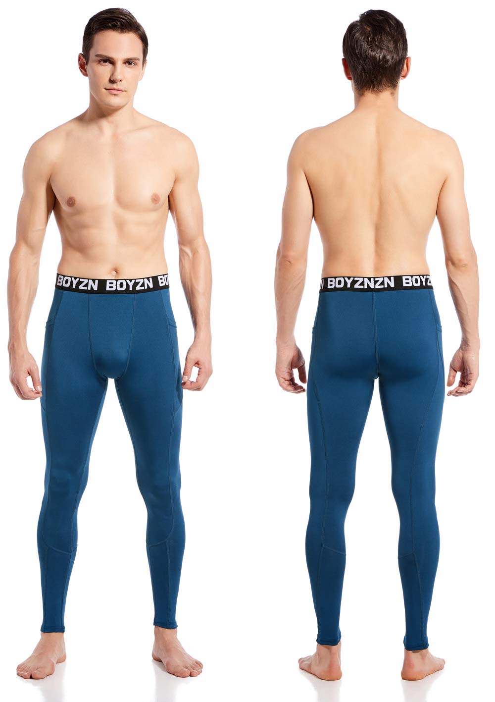 2er Pack Sport Leggings für Herren, Funktionsunterwäsche Kompressionshose Herren Fitness Strumpfhosen, Laufhose Tight Lange Unterhose Schnelltrocknende Sporthose Trainingshose Black/Blue(Pocket)-L