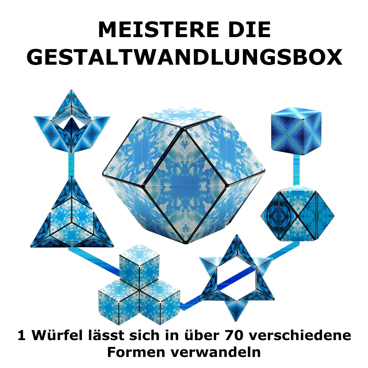 SHASHIBO Formwechsel-Box – Preisgekrönter, patentierter Zappelwürfel mit 36 Seltenerdmagneten – lässt Sich in über 70 Formen verwandeln (Blue Planet)