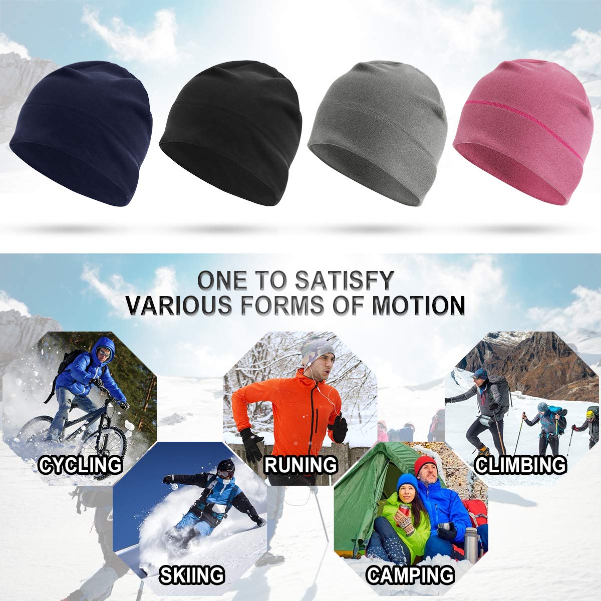 HASAGEI Laufmütze Herren und Damen Sportmütze Fahrrad Mütze Funktionsmütze Fleece Thermo Atmungsaktiv für Laufen Skifahren Radfahren Snowboarden Klettern Motorradfahren Outdoor