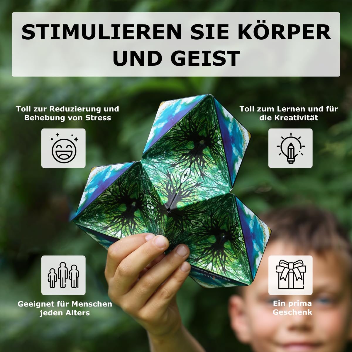 SHASHIBO Formwechsel-Box – Preisgekrönter, patentierter Zappelwürfel mit 36 Seltenerdmagneten – lässt Sich in über 70 Formen verwandeln (Blue Planet)