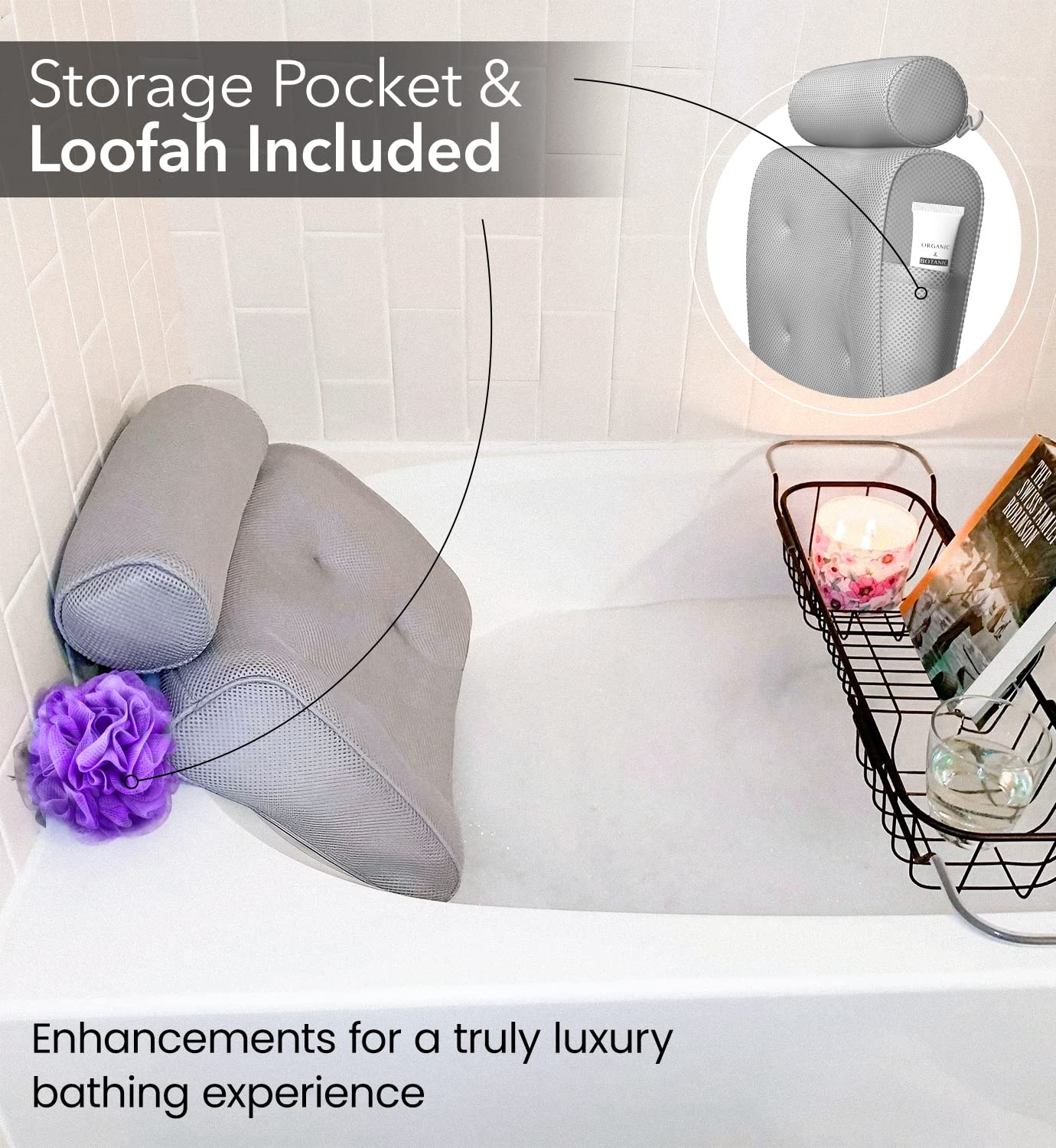 Everlasting Comfort Luxury Bath Pillow - Head, Neck, Back Support Cushion for Bathtub, Spa, Soaking