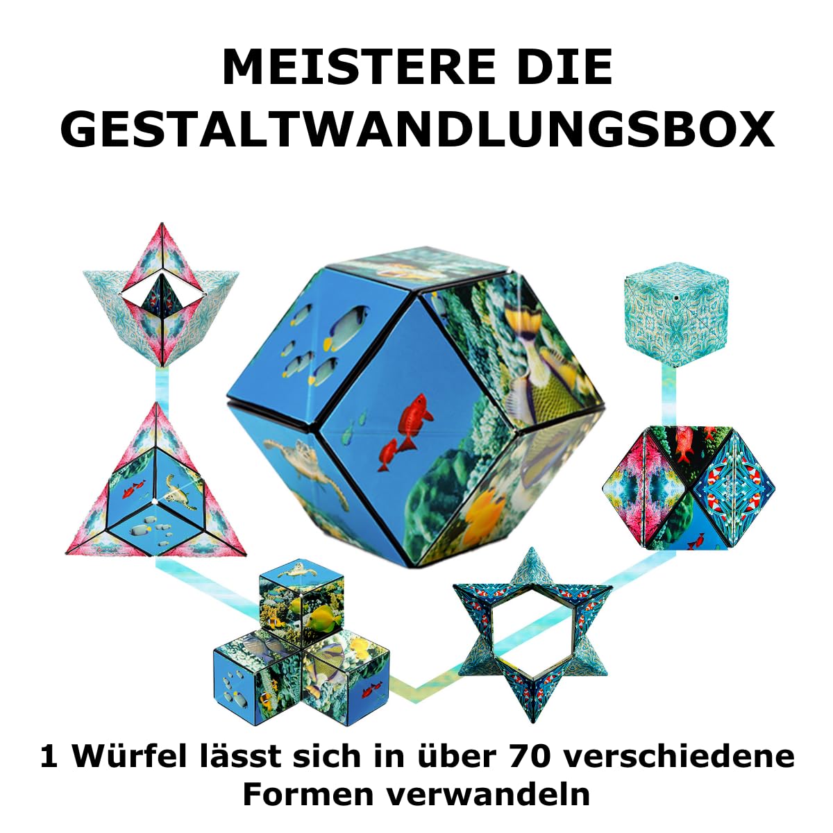 SHASHIBO Formwechsel-Box – Preisgekrönter, patentierter Zappelwürfel mit 36 Seltenerdmagneten – lässt Sich in über 70 Formen verwandeln (Undersea)