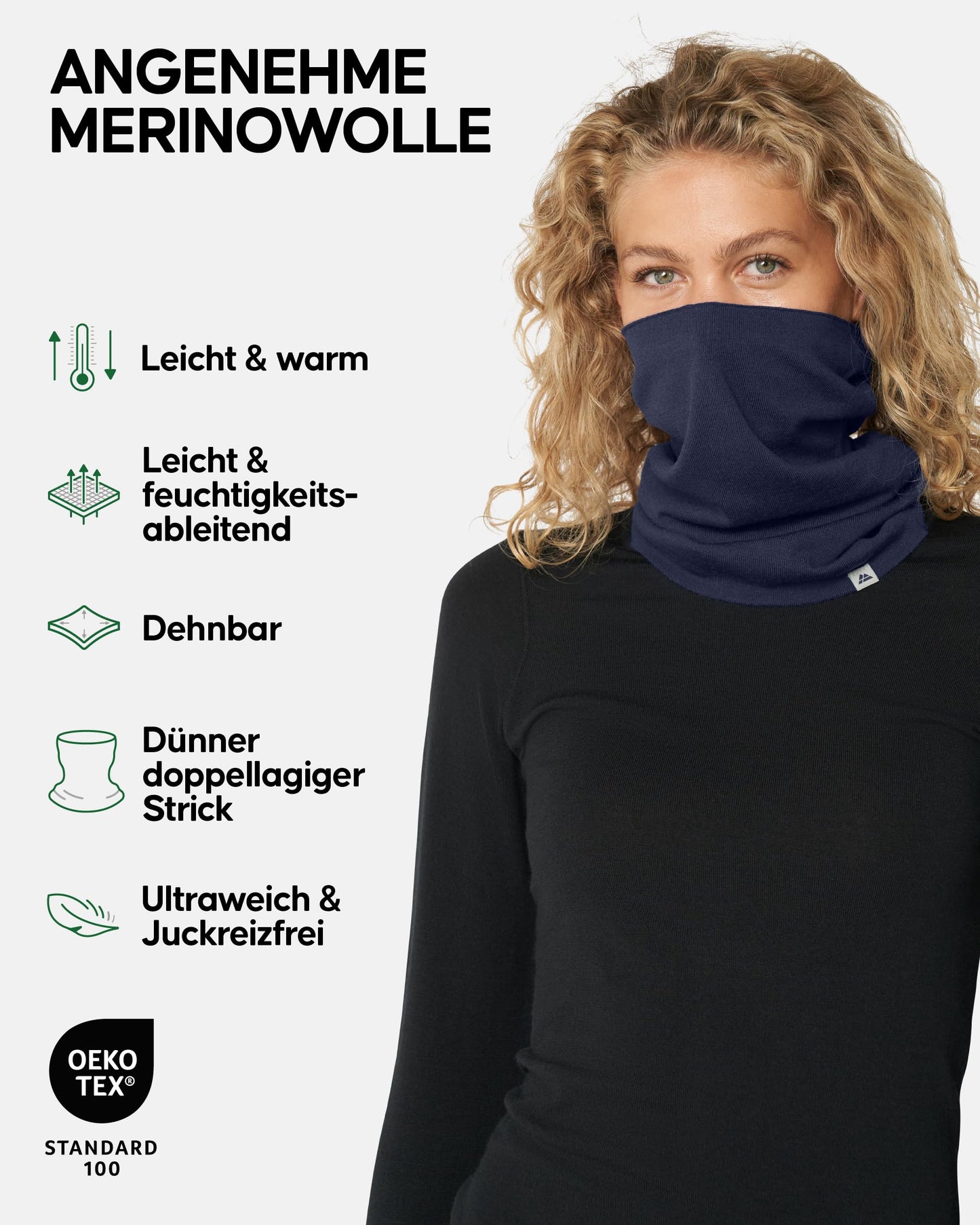 DANISH ENDURANCE Merino-Multifunktionstuch, Schlauchschal, Halswärmer, Halstuch, Stirnband, Loop Schal Damen & Herren, Dunkles Marineblau, Einheitsgröße