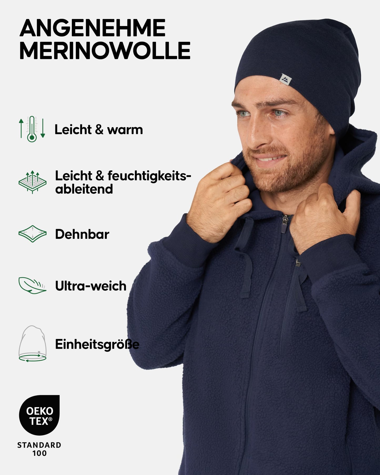 DANISH ENDURANCE Leichte Merino Mütze, Kopfbedeckung, Sportmütze, Weich & Atmungsaktiv, Beanie für Herren & Damen, Dunkles Marineblau, One Size