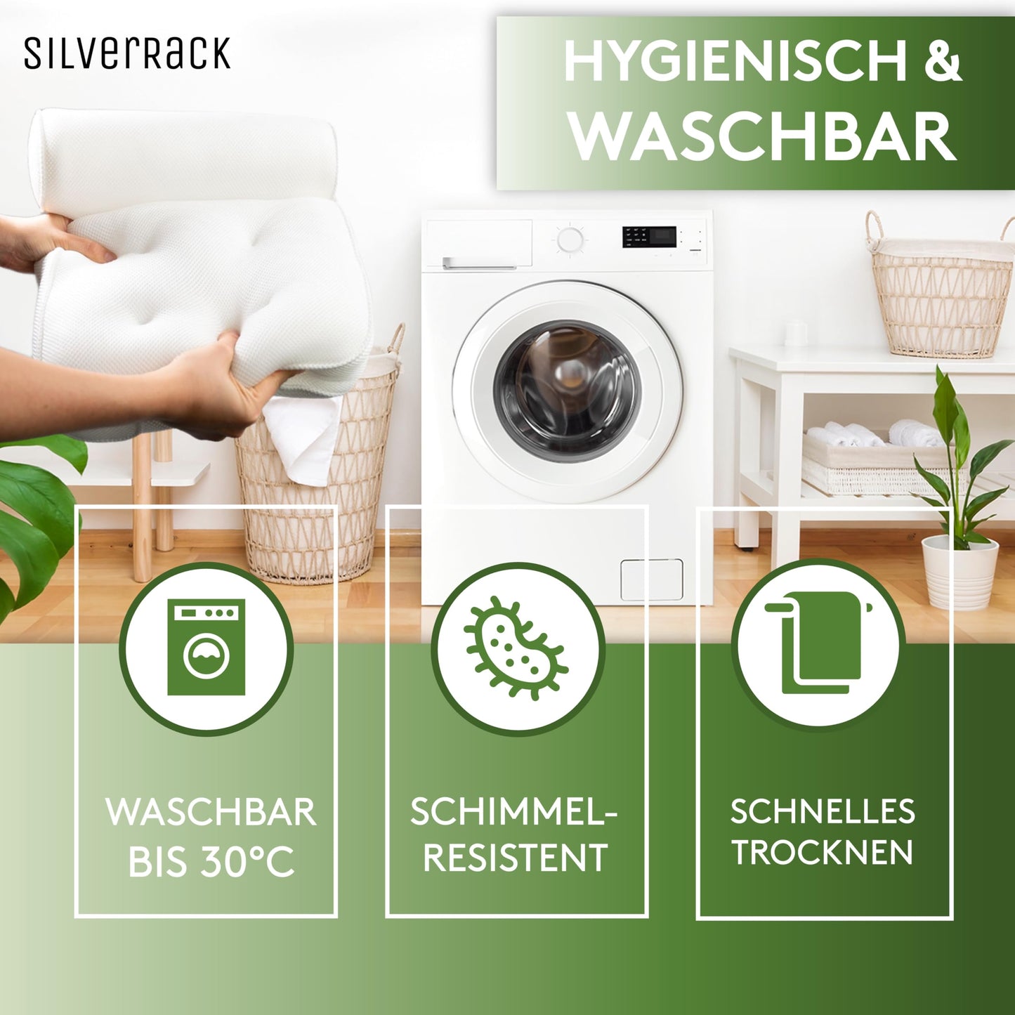 SilverRack Badewannenkissen MEDIUM-WEICH [Weiß 3D] - Nackenkissen für Badewanne mit Saugnäpfen als Badewannen-Zubehör - Kissen für Badewanne - Badekissen mit ergonomischer Passform