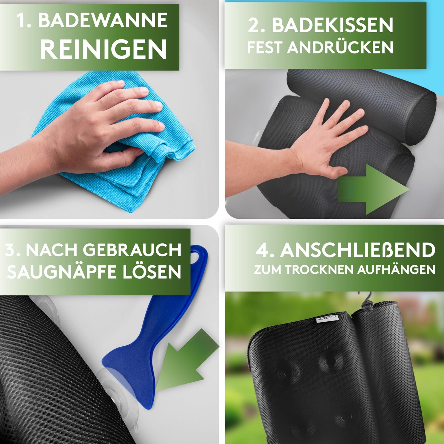 SilverRack Badewannenkissen [Schwarz] - Geschenke für Frauen Männer Weihnachten - Nackenkissen für Badewanne - Kissen für Badewanne - Coole Geschenkset Ideen zum Baden