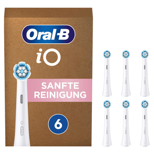 Oral-B iO Sanfte Reinigung Aufsteckbürsten für elektrische Zahnbürste, 6 Stück, sanfte Zahnreinigung, Zahnbürstenaufsatz für Oral-B iO Zahnbürsten, briefkastenfähige Verpackung