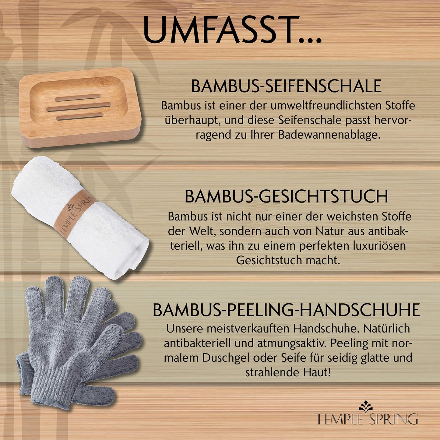 Temple Spring - Badewannenablage Bambus mit Kerzen-, Weinglas-, Buch-, Tablet-, iPad- und Telefonhalter. Badewannentablett ausziehbar, Badewannenablage Holz, Bathtub Tray 100% Bambus - Naturholz